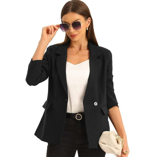 【送料無料】 アレグラ ケー レディース ジャケット・ブルゾン アウター Double Breasted Work Office Blazer For Women Long Sleeve Blazers Suit Jacket With Pocket Black 【送料無料】 アレグラ ケー レディース ジャケット・ブルゾン アウター Double Breasted Work Office Blazer For Women Long Sleeve Blazers Suit Jacket With Pocket Black
