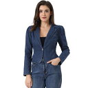 【送料無料】 アレグラ ケー レディース ジャケット・ブルゾン アウター Jean Jacket For Women's Notched Lapel One Button Long Sleeve Denim Blazer Blue