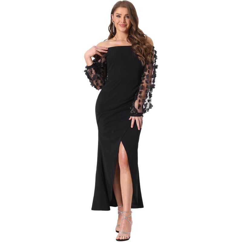 【送料無料】 アレグラ ケー レディース ワンピース トップス Womens Elegant Off Shoulder Cocktail Dresses Bodycon Ruched Split Midi Dress Black