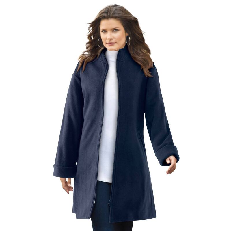【送料無料】 ロアマンズ レディース ジャケット・ブルゾン アウター Roaman's Women's Plus Size Petite Plush Fleece Driving Coat Navy