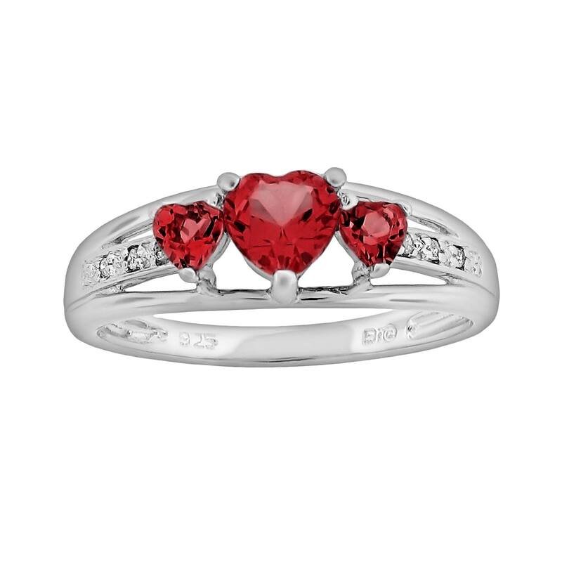 Gemminded レディース アクセサリー リング Gemminded Sterling Silver Lab-Created Ruby andiamond Accent Heart 3-Stone Ring Ruby ルビー