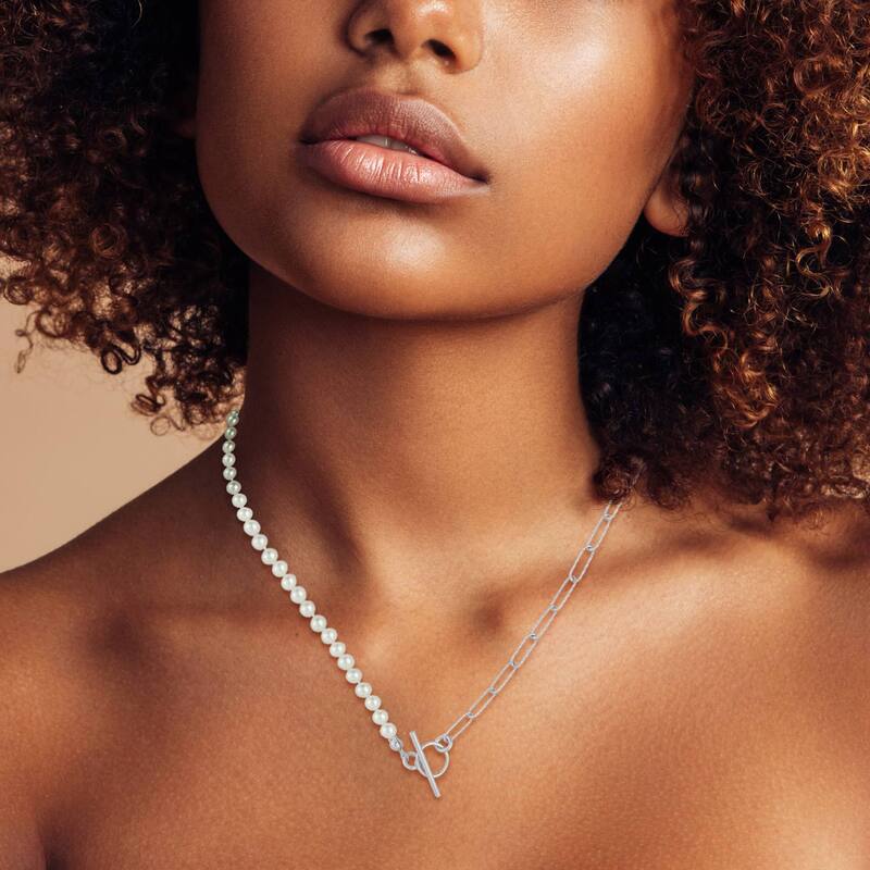 【送料無料】 Sunkissed Sterling レディース ネックレス・チョーカー・ペンダントトップ アクセサリー Sunkissed Sterling Sterling Silver Freshwater Cultured Pearl Paperclip Chain Toggle Necklace Gold Tone