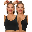【送料無料】 アレグラ ケー レディース ブラジャー アンダーウェア 2packs Women's Workout Fitness Longline Wireless Padded Yoga Sports Bra With Medium Support Black