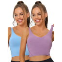 【送料無料】 アレグラ ケー レディース ブラジャー アンダーウェア 2packs Women's Workout Fitness Longline Wireless Padded Yoga Sports Bra With Medium Support Purple Light Blue
