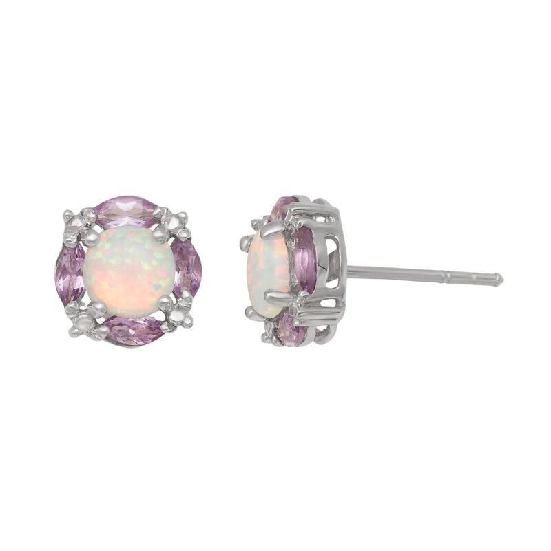 【送料無料】 Designs by Gioelli レディース ピアス・イヤリング アクセサリー Designs by Gioelli Sterling Silver Lab-Created Opal & Amethyst Stud Earrings Sterling