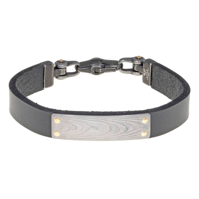 【送料無料】 リンクス メンズ ブレスレット・バングル・アンクレット アクセサリー Men's LYNX Damascus Steel & Leather Bracelet Stainless