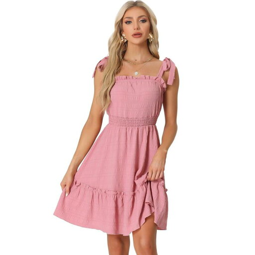 【送料無料】 アレグラ ケー レディース ワンピース トップス Women's Summer Tie Strap Dress Sleeveless Smocked Waist A-line Sundress Pink 【送料無料】 アレグラ ケー レディース ワンピース トップス Women's Summer Tie Strap Dress Sleeveless Smocked Waist A-line Sundress Pink