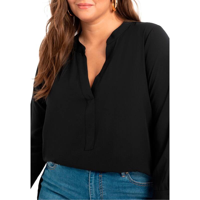 【送料無料】 エロクイ レディース Tシャツ トップス Eloquii Women's Plus Size Mandarin Collar Tunic Black