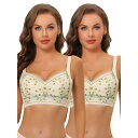 【送料無料】 アレグラ ケー レディース ブラジャー アンダーウェア 2packs Women's Wirefree U Back Adjustable Straps Lace Full Coverage Padded Minimizer Bra Beige