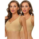 【送料無料】 アレグラ ケー レディース ブラジャー アンダーウェア 2packs Women's Wirefree Padded Adjustable Straps Full Coverage Push Up Bras Beige