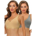 【送料無料】 アレグラ ケー レディース ブラジャー アンダーウェア 2packs Women's Wirefree Padded Adjustable Straps Full Coverage Push Up Bras Beige Gray