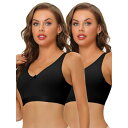 【送料無料】 アレグラ ケー レディース ブラジャー アンダーウェア 2packs Women's Wirefree Padded Adjustable Straps Full Coverage Push Up Bras Black