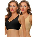 【送料無料】 アレグラ ケー レディース ブラジャー アンダーウェア 2packs Women's Wirefree Padded Adjustable Straps Full Coverage Push Up Bras Black Beige