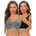 【送料無料】 アレグラ ケー レディース ブラジャー アンダーウェア 2packs Women's Wirefree Padded Adjustable Straps Full Coverage Push Up Bras Gray Black