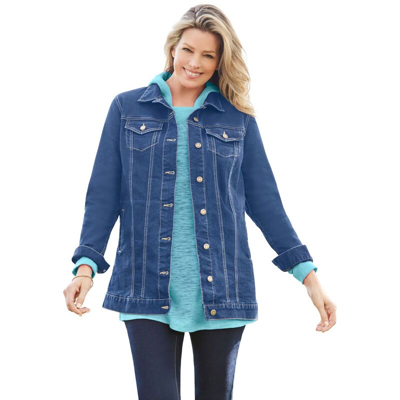 【送料無料】 ウーマン ウィズイン レディース ジャケット・ブルゾン アウター Woman Within Women's Plus Size Long Stretch Denim Jacket Medium Stonewash