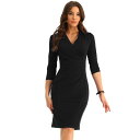 【送料無料】 アレグラ ケー レディース ワンピース トップス Formal Pencil Dress For Women's Half Sleeve V Neck Ruched Office Work Sheath Dresses Black(4)