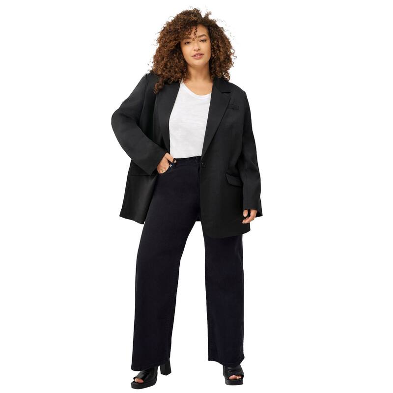 【送料無料】 Ellos レディース デニムパンツ ボトムス Ellos Women's Plus Size 5-pocket Wide Leg Jeans Black Wash