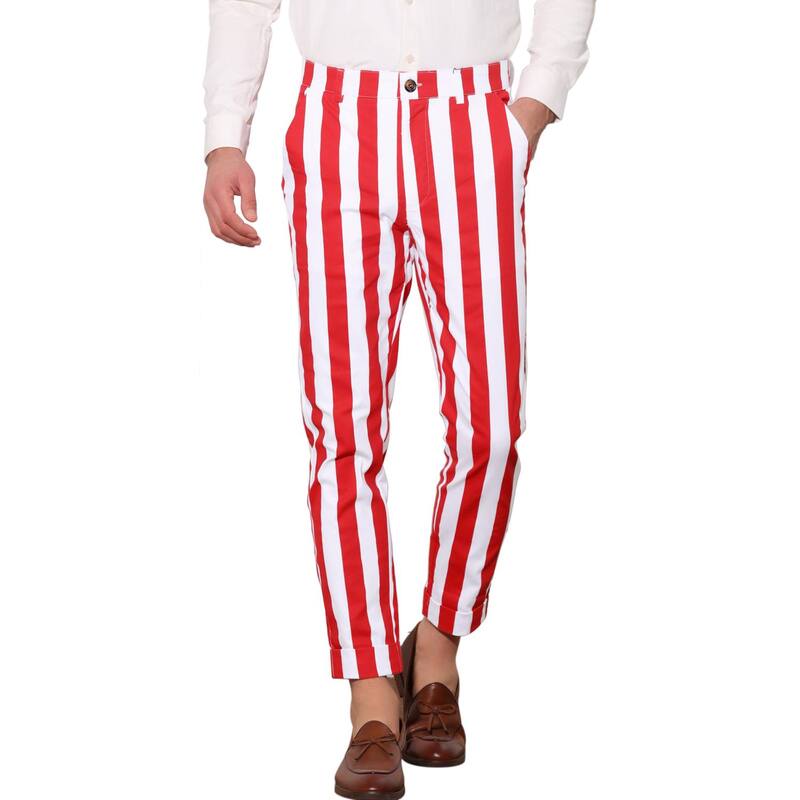 【送料無料】 Lars Amadeus メンズ カジュアルパンツ ボトムス Striped Business Pants For Men's Slim Fit Flat Front Tapered Office Cropped Pants Red White