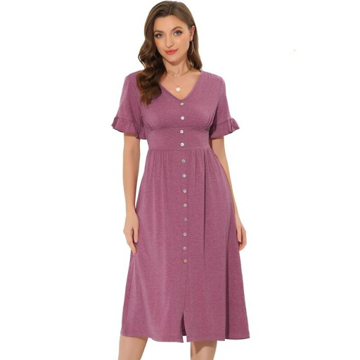 【送料無料】 アレグラ ケー レディース ワンピース トップス Women's Summer Casual Dress V Neck Button Flutter Sleeve Smocked High Waist Midi Dress Fuchsia 【送料無料】 アレグラ ケー レディース ワンピース トップス Women's Summer Casual Dress V Neck Button Flutter Sleeve Smocked High Waist Midi Dress Fuchsia