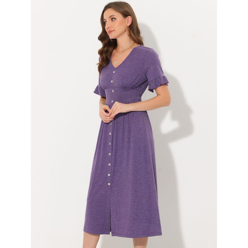 【送料無料】 アレグラ ケー レディース ワンピース トップス Women's Summer Casual Dress V Neck Button Flutter Sleeve Smocked High Waist Midi Dress Fuchsia