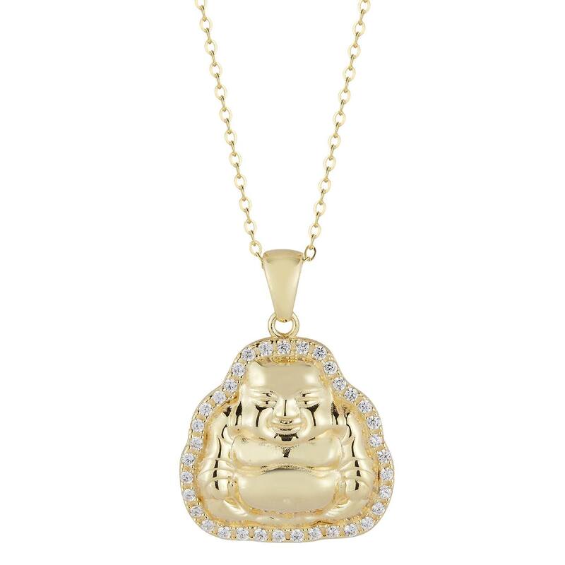 【送料無料】 Sunkissed Sterling レディース ネックレス・チョーカー・ペンダントトップ アクセサリー Sunkissed Sterling Cubic Zirconia Buddha Pendant Necklace Gold Tone