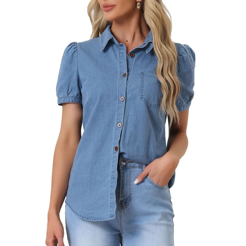 short sleeve womens denim shirtβ