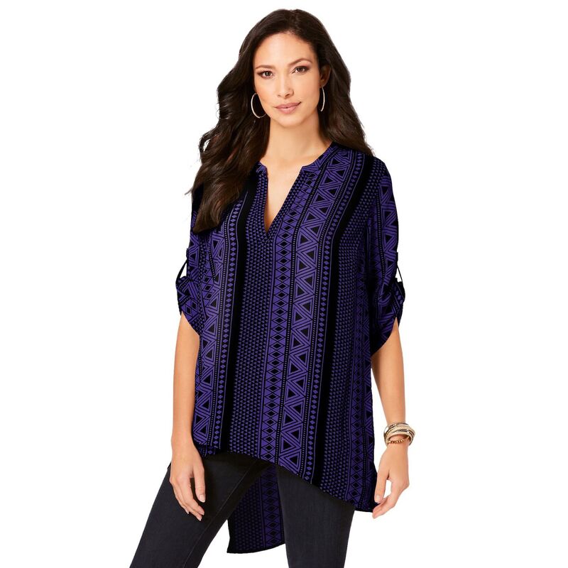 【送料無料】 ロアマンズ レディース Tシャツ トップス Roaman's Women's Plus Size Geometric Tunic Grape Geo