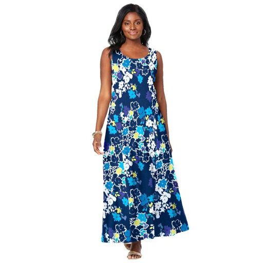 【送料無料】 ジェシカロンドン レディース ワンピース トップス Jessica London Women's Plus Size Stretch Cotton Tank Maxi Dress Blue Flower 【送料無料】 ジェシカロンドン レディース ワンピース トップス Jessica London Women's Plus Size Stretch Cotton Tank Maxi Dress Blue Flower