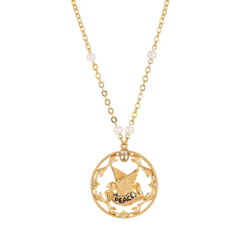  1928 レディース ネックレス・チョーカー・ペンダントトップ アクセサリー 1928 Gold Tone Peace Pendant Necklace White