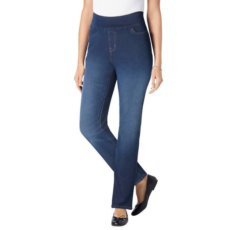 【送料無料】 ウーマン ウィズイン レディース デニムパンツ ボトムス Woman Within Women's Plus Size Flex-fit Pull-on Straight-leg Jean Indigo Sanded