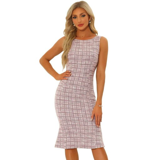 【送料無料】 アレグラ ケー レディース ワンピース トップス Tweed Dress For Women's Summer Sleeveless Elegant Plaid Bodycon Dress Pink 【送料無料】 アレグラ ケー レディース ワンピース トップス Tweed Dress For Women's Summer Sleeveless Elegant Plaid Bodycon Dress Pink
