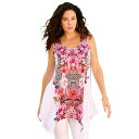 【送料無料】 ロアマンズ レディース Tシャツ トップス Roaman's Women's Plus Size Handkerchief-hem Tunic Tank White Garden Paisley