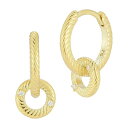 【送料無料】 Sunkissed Sterling レディース ピアス・イヤリング アクセサリー Sunkissed Sterling Sterling Silver Cubic Zirconia Textured Double-Circle Drop Hoop Earrings Gold Tone