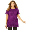 【送料無料】 ジェシカロンドン レディース Tシャツ トップス Jessica London Women's Plus Size Stretch Lace Tunic Purple Tulip