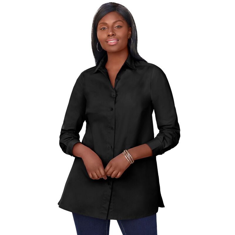 【送料無料】 ジェシカロンドン レディース Tシャツ トップス Jessica London Women's Plus Size Stretch Poplin Tunic Black