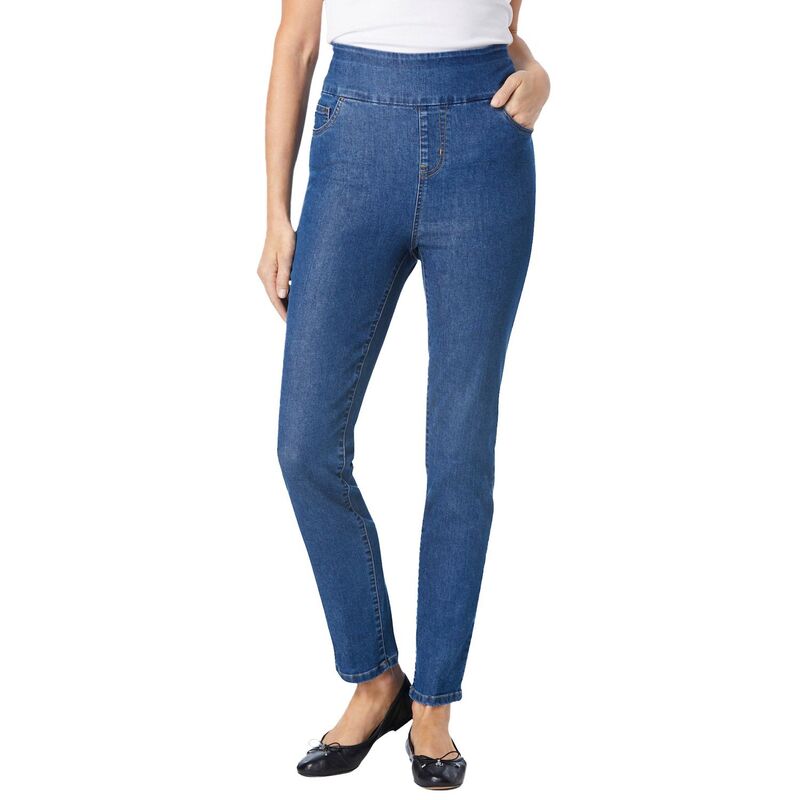【送料無料】 ウーマン ウィズイン レディース デニムパンツ ボトムス Woman Within Women's Plus Size Tall Flex Fit Pull On Slim Denim Jean Medium Stonewash