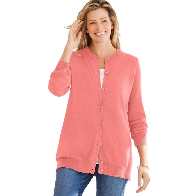 【送料無料】 ウーマン ウィズイン レディース ニット・セーター アウター Woman Within Women's Plus Size Perfect Long-sleeve Cardigan Sweet Coral