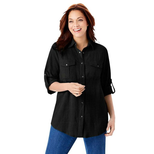 【送料無料】 ウーマン ウィズイン レディース シャツ トップス Woman Within Women's Plus Size Cotton Gauze Bigshirt Black 【送料無料】 ウーマン ウィズイン レディース シャツ トップス Woman Within Women's Plus Size Cotton Gauze Bigshirt Black