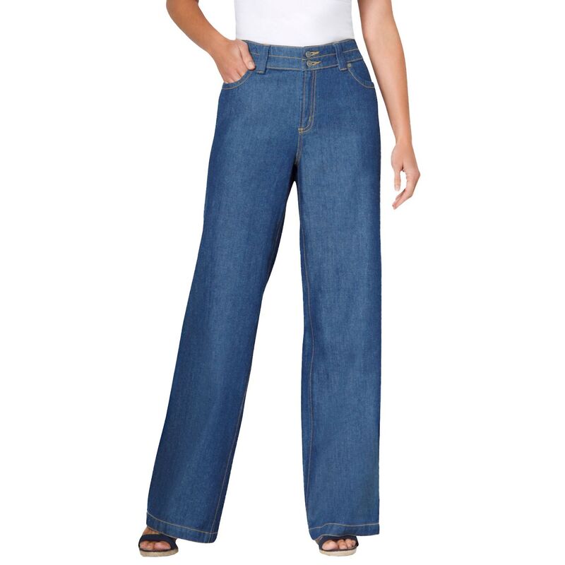 ウーマン ウィズイン レディース ボトムス デニムパンツ プラスサイズ プチ コットン Woman Within Women's Plusize Petite Perfect Cotton Wide-leg Jean Medium Stonewash