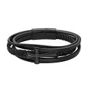 【送料無料】 リンクス メンズ ブレスレット・バングル・アンクレット アクセサリー LYNX Men's Black Ion Plated Stainless Steel & Black Leather Cross Bracelet Black