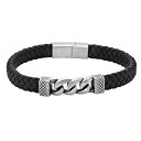 【送料無料】 リンクス メンズ ブレスレット・バングル・アンクレット アクセサリー Men's LYNX Stainless Steel & Braided Black Leather Bracelet Stainless