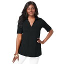 【送料無料】 ジェシカロンドン レディース Tシャツ トップス Jessica London Women's Plus Size Stretch Cotton Polo Tee Black(4)