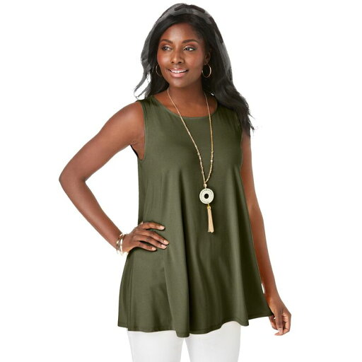 【送料無料】 ジェシカロンドン レディース Tシャツ トップス Jessica London Women's Plus Size Stretch Knit Sleeveless Swing Tunic Dark Olive Green 【送料無料】 ジェシカロンドン レディース Tシャツ トップス Jessica London Women's Plus Size Stretch Knit Sleeveless Swing Tunic Dark Olive Green