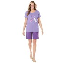 【送料無料】 ウーマン ウィズイン レディース Tシャツ トップス Woman Within Women's Plus Size 2-piece Knit Tee And Short Set Soft Iris Cats|詳細画像