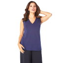 【送料無料】 ロアマンズ レディース Tシャツ トップス Roaman's Women's Plus Size Ultrasmooth Fabric V-neck Tank Navy