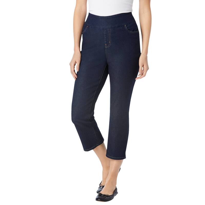 【送料無料】 ウーマン ウィズイン レディース カジュアルパンツ ボトムス Woman Within Women's Plus Size Flex-fit Pull-on Denim Capri Indigo