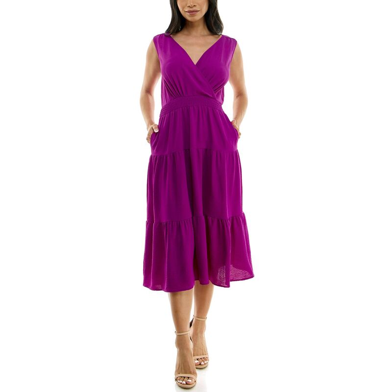 【送料無料】 ニナレオナルド レディース ワンピース トップス Women's Nina Leonard Tiered Smocked Midi Dress Vibrant Violet