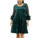 【送料無料】 ニナレオナルド レディース ワンピース トップス Women's Nina Leonard Crushed Velvet Trapeze Dress Rich Pine