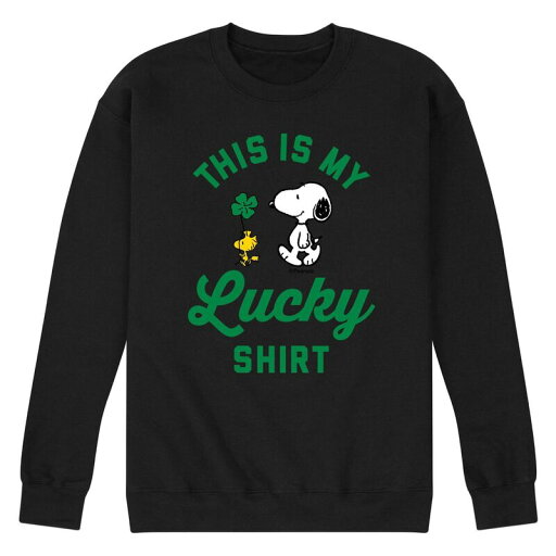 【送料無料】 ライセンス キャラクター メンズ Tシャツ トップス Men's Peanuts Lucky Shirt Fleece Sweatshirt Black 【送料無料】 ライセンス キャラクター メンズ Tシャツ トップス Men's Peanuts Lucky Shirt Fleece Sweatshirt Black