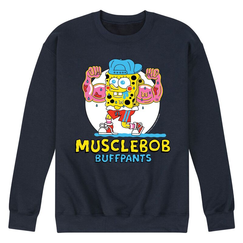 【送料無料】 ニコロデオン メンズ Tシャツ トップス Men's SpongeBob SquarePants Musclebob Fleece Sweatshirt Navy